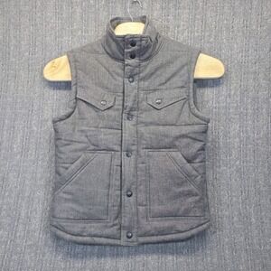 Kane & Unke Vest Men's Large Gray Quilted Linen Blend Plaid Lined Puffer Snap Up
